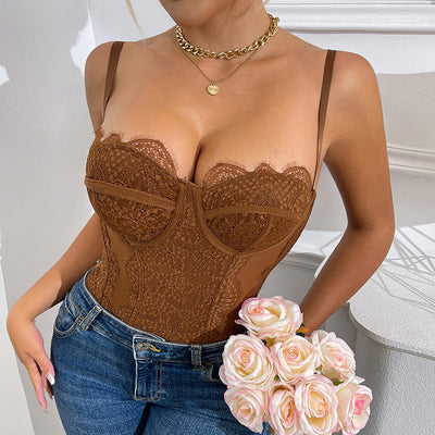 Lace Halter Bodysuit - Hollow-Out Stitching Intimate Wear
