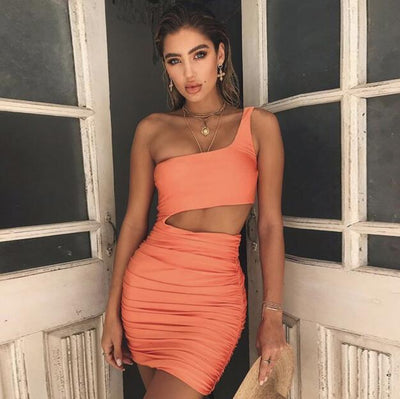 Hollow Cut-out Bodycon One-shoulder Sexy Mini Dress