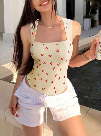 Square Neck Two Pack Bodysuit - High-Waist Vintage Print