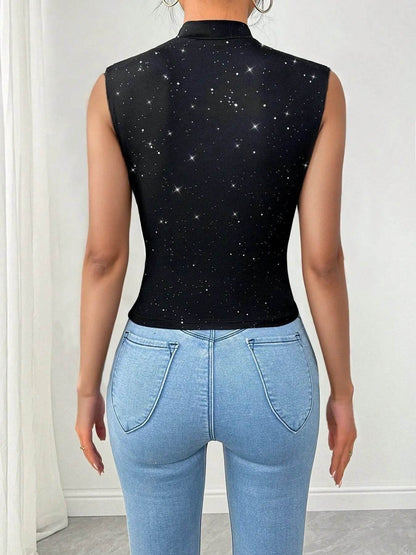 Surplice Sleeveless Slim Blouse - Elegant Wrap Style Top - Fashions Envy