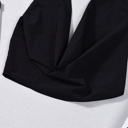 Backless Halter Crop Top - Deep V-Neck Black Style