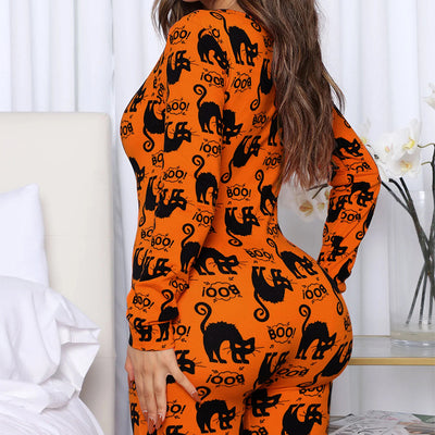 Halloween Jumpsuit Pajamas - Long Sleeve Printed Loungewear
