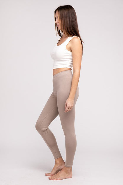 Premium Cotton Elastic Waist Fitted Full-Length Leggings