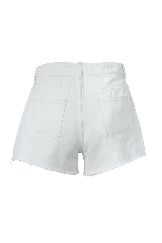 White Distressed Denim Shorts