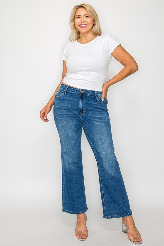 Medium Blue Full Size Cat's Whiskers Mid Rise Ankle Jeans