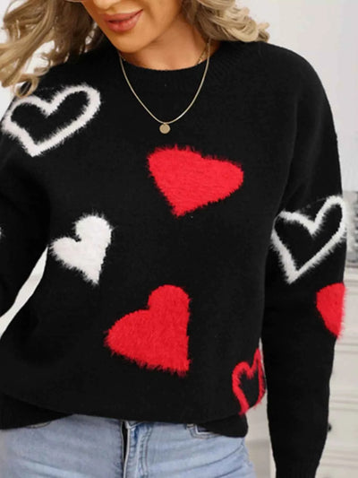 Valentine's Day Heart Pattern Knit Sweater - Fashions Envy