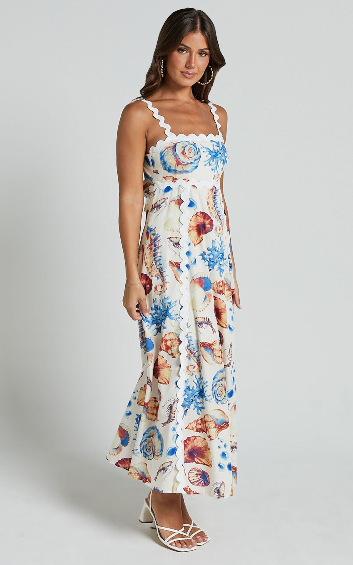 Floral Patchwork Cami Midi Dress - High Waist Boho