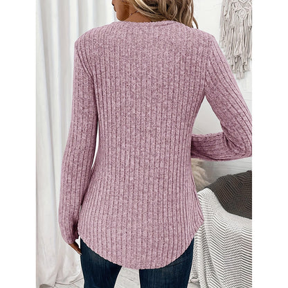 Ribbed V-Neck Tunic - Slim Fit Button-Down Top