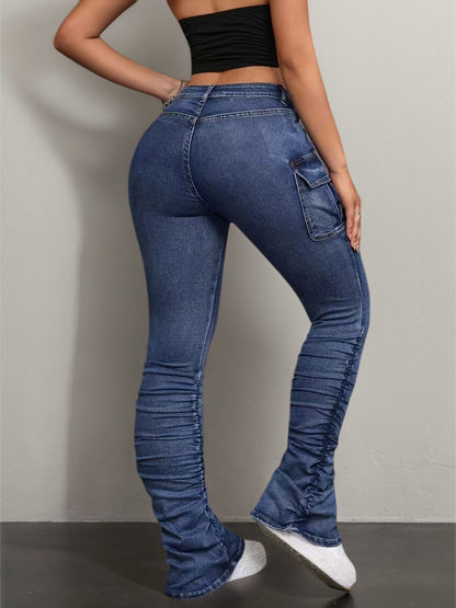Workwear Jeans with Multiple Pockets - Elastic Comfort - Fashions Envy