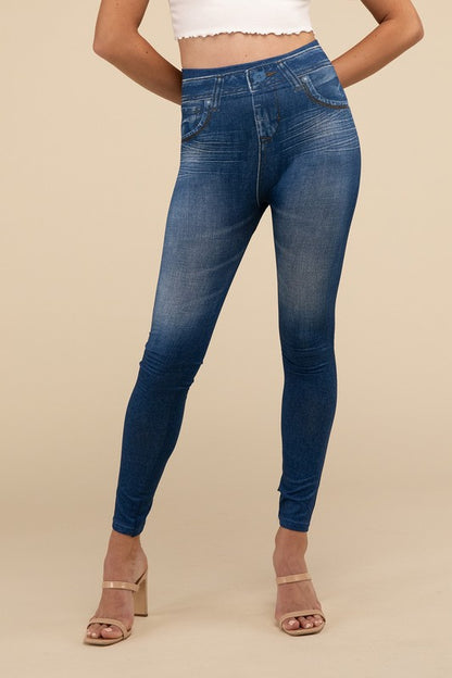 Casual High Rise Waist Denim Fitted Leggings