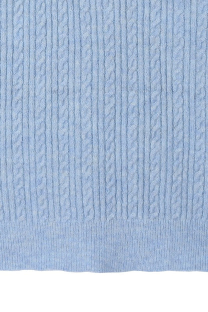 Light Blue Wool Blended Stretch Cable Knitted Cardigan