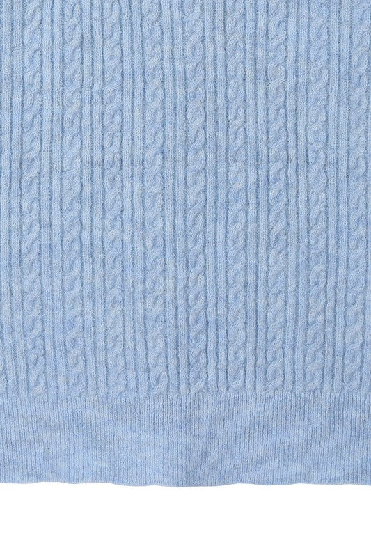 Light Blue Wool Blended Stretch Cable Knitted Cardigan