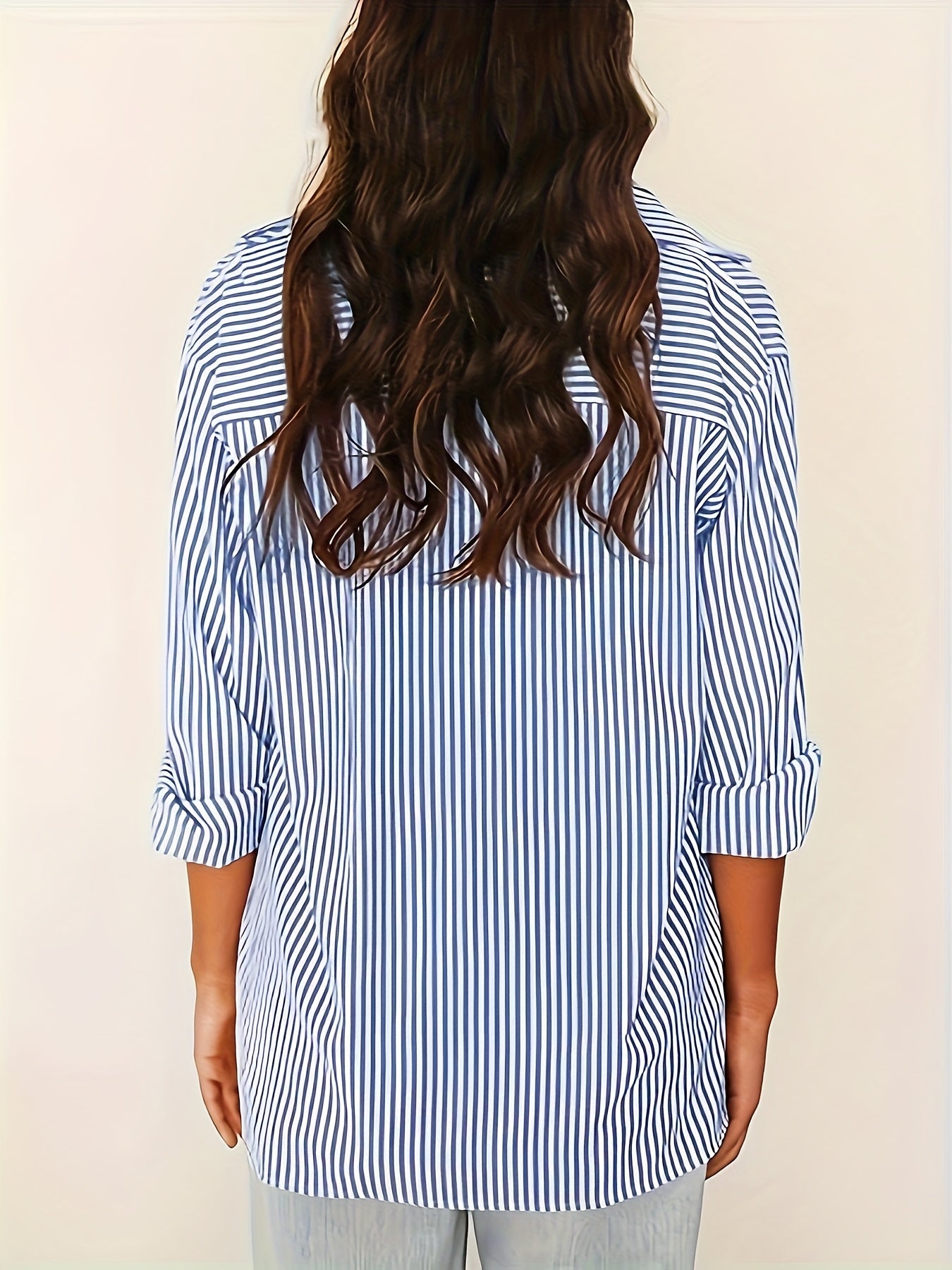 Casual Long Sleeve Striped Button-Up Shirt - Loose Fit