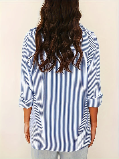 Casual Long Sleeve Striped Button-Up Shirt - Loose Fit