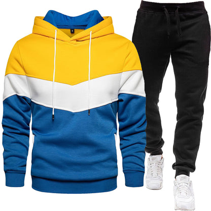 Men's Hoodie Tracksuit - Color Block Two-Piece Set
