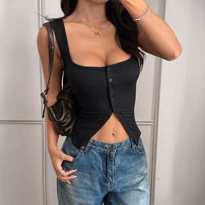 Button Sleeveless Tank Top Women's Summer