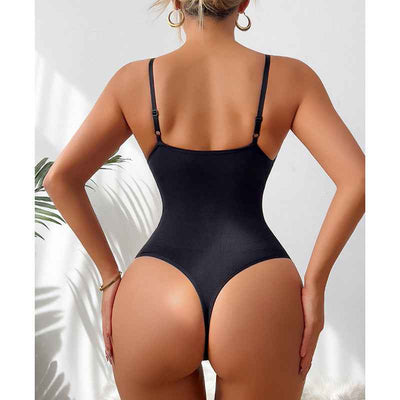 Deep V-Neck Thong Bodysuit - Tummy Control Shapewear