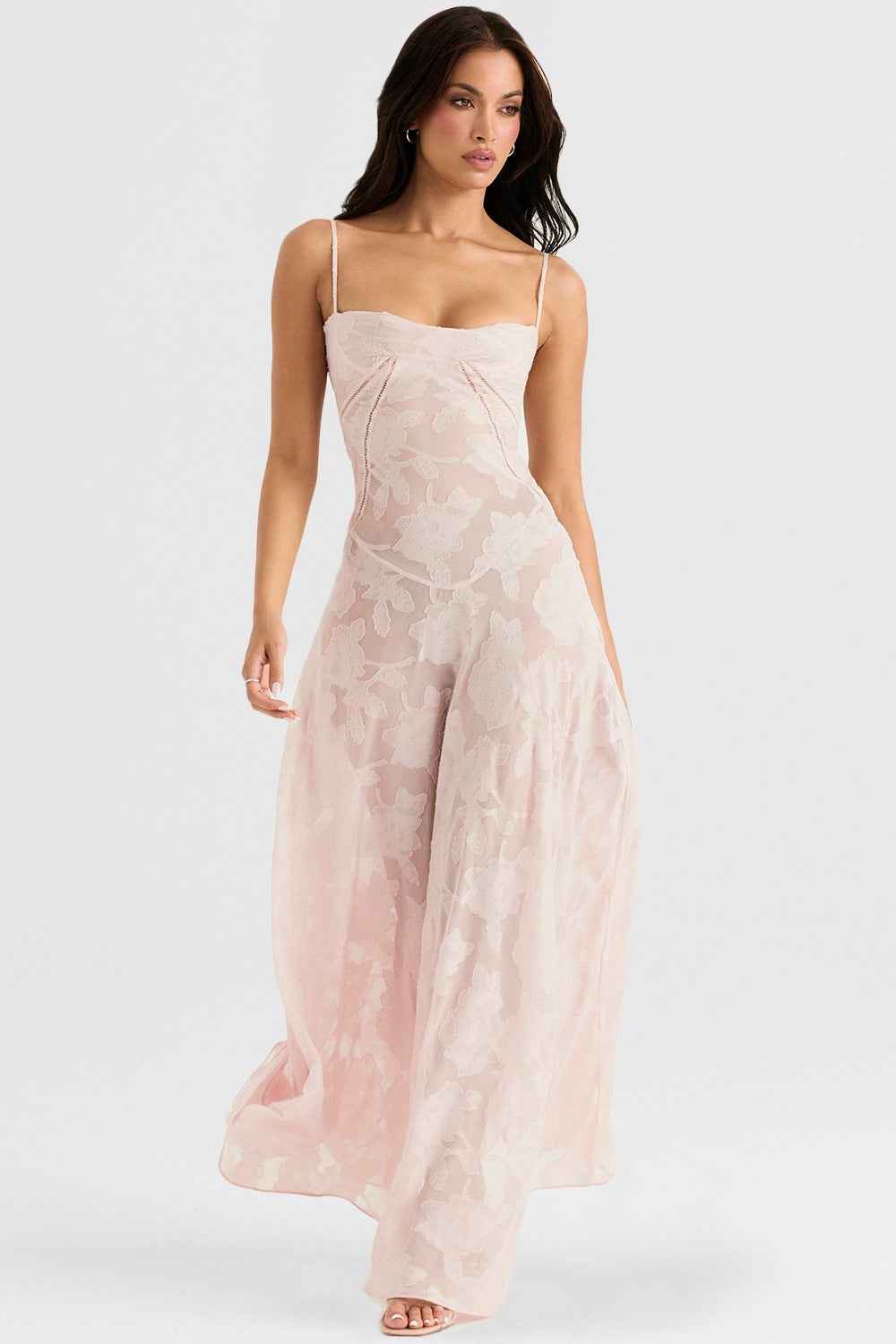 Floral Backless Maxi Dress - Square Neck High Waist Chiffon