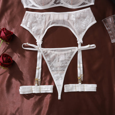 Sheer Lingerie Set - Embroidered Mesh Bra