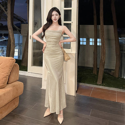 Spaghetti Strap Sequined Evening Dress - Sexy Party Gown