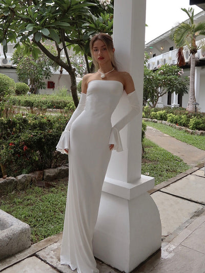 Mermaid Evening Dress - Off-Shoulder Long Sleeve Gown - Fashions Envy