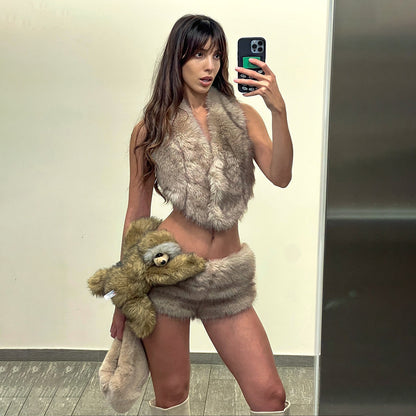 Backless Lace-Up Top and Shorts Set - Khaki Two Piece - Fashions Envy