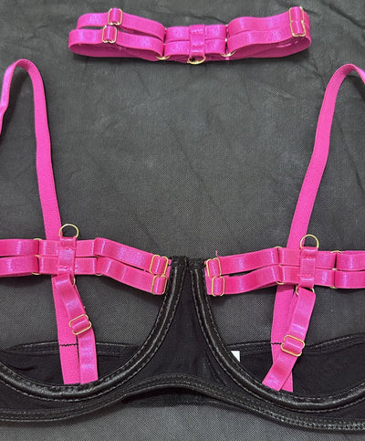 Two-Color Splicing Lingerie Set - Three-Piece Strap - Fashions Envy