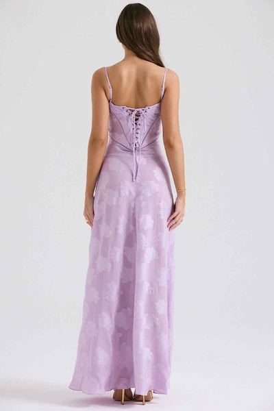 Floral Backless Maxi Dress - Square Neck High Waist Chiffon
