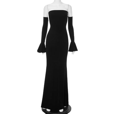 Mermaid Evening Dress - Off-Shoulder Long Sleeve Gown - Fashions Envy