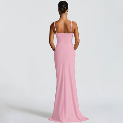 Backless Evening Dress - Strap High Slit Gown - Fashions Envy