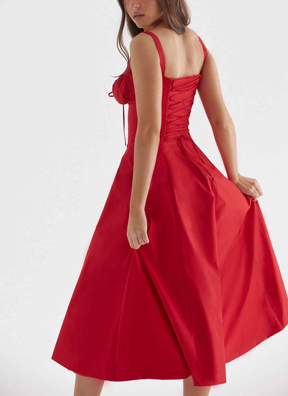 Corset Lace-Up Back Midi Dress - Wide Strap Side Slit