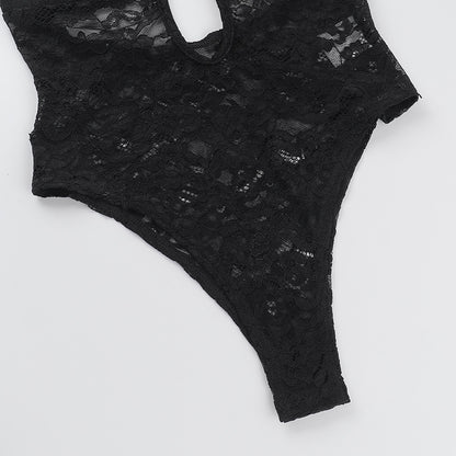Lace Bodysuit - Hollow Strap Neck Style