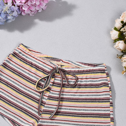 Striped Halter Crop Top and Shorts Set - Multicolor Outfit