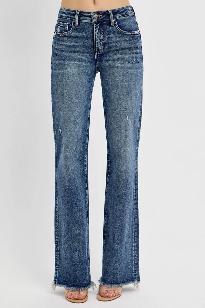 RISEN High Rise Straight Jeans - Tummy Control Long Inseam - Fashions Envy