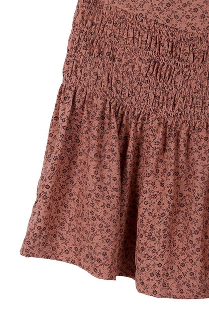 Floral Print Smocked Mini Skirt