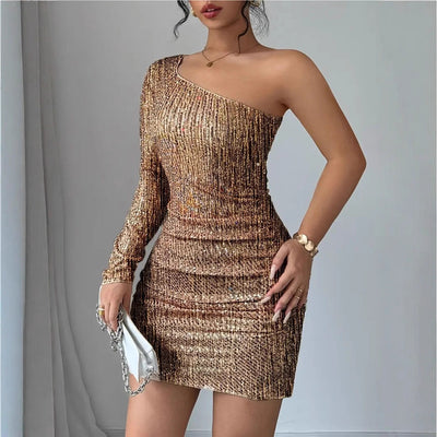 Sequin One-Shoulder Dress - Bodycon Party Style