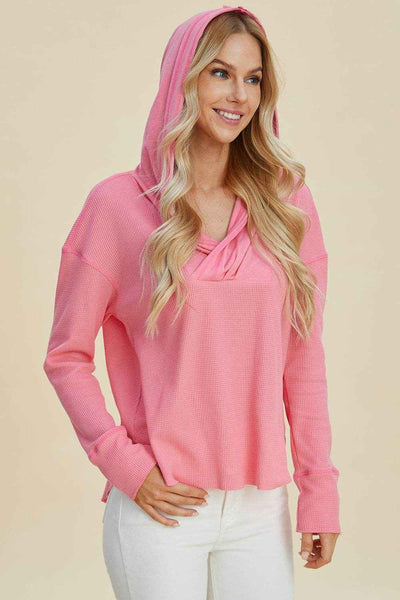 Double Take Full Size High-Low Dropped Shoulder Long Sleeve Hoodie