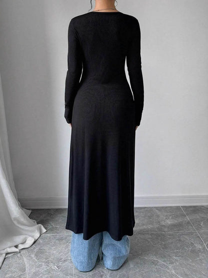 V-Neck Button-Front Longline Cardigan - Long Sweater with Slits - Fashions Envy
