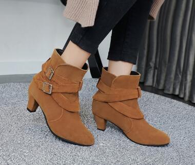 Women's Leather Ankle Boots - Strap Buckle Style - Fashions Envy