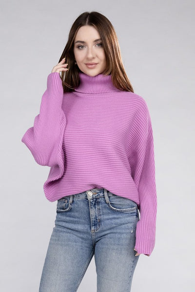 Viscose Dolman Sleeve Turtleneck Sweater - Fashions Envy