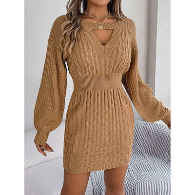 Womens Long Sleeve Sweater Dress Sexy Cut Out Bodycon Mini Fall Dress Trendy Ribbed Ladies Winter Sweater - Fashions Envy