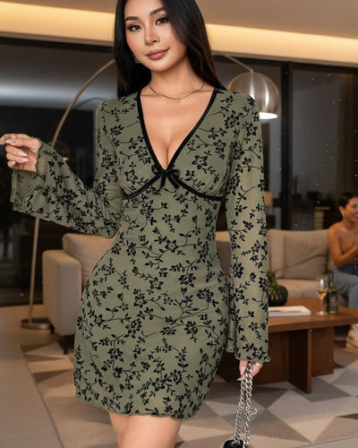 Floral Print Flare Sleeve Mini Dress