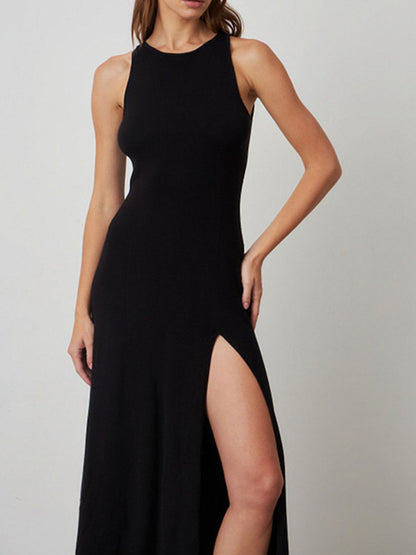 Side Slit Round Neck Sleeveless Maxi Dress