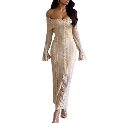 Jacquard One-Shoulder Dress - Waist-Defining Bodycon