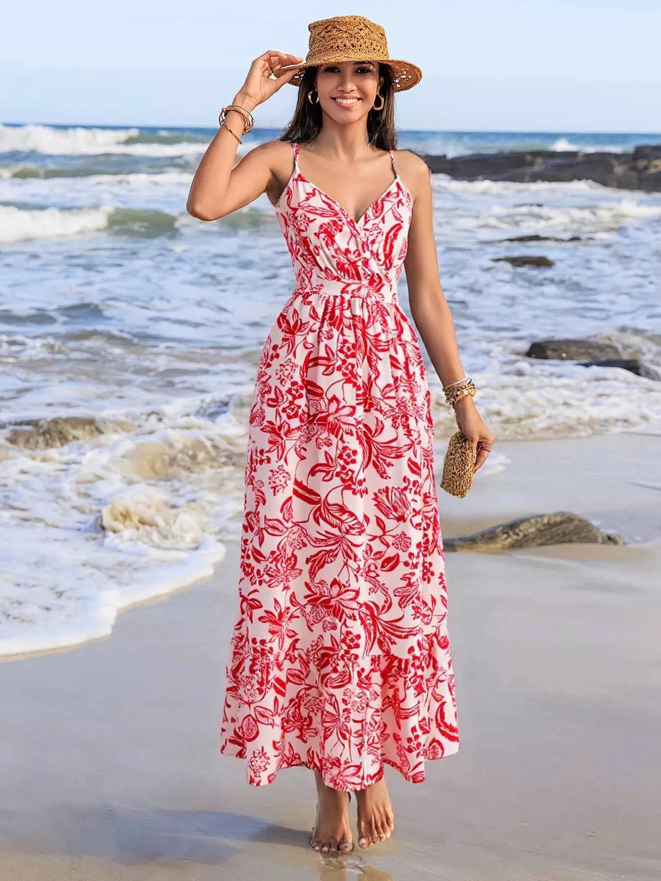 Printed Spaghetti Strap Midi Dress