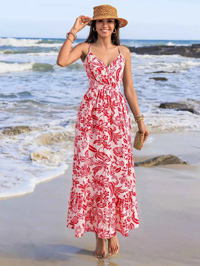 Printed Spaghetti Strap Midi Dress
