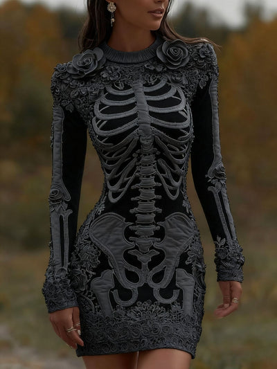 Skeleton Mini Dress - 3D Floral Halloween Costume