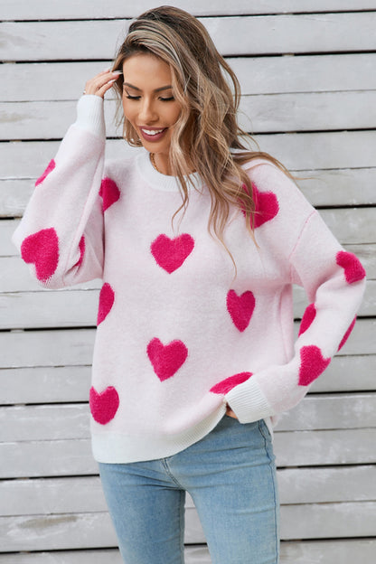 Angel Wings Heart Round Neck Long Sleeve Sweater - Fashions Envy