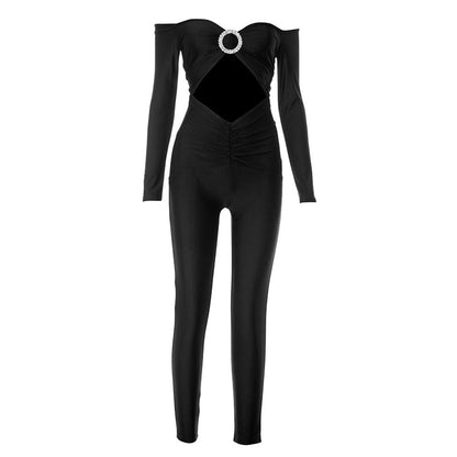 Women's Off-Shoulder Hollow Jumpsuit - Slim Fit Design - Fashions Envy