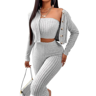 Three-Piece Lounge Set - Cardigan, Cami & Pants